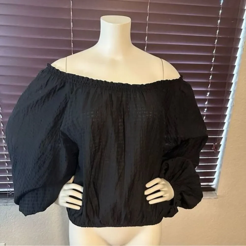 Free People Alicia Top in Black‎ Size Small Oversized Balloon Sleeve